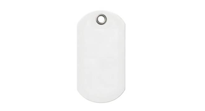 A blank white oval tag with a hole at the top, isolated on a transparent background