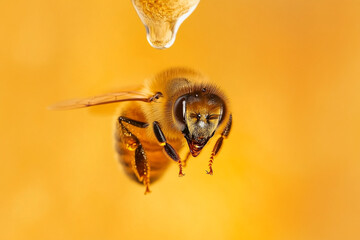 A honeybee trapped inside a droplet of amber resin
