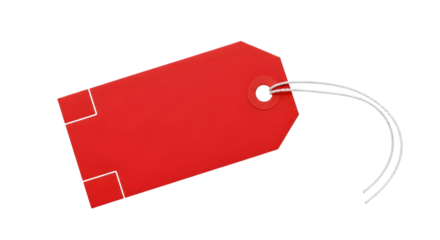 A single red blank tag with a string attached, isolated on transparent background