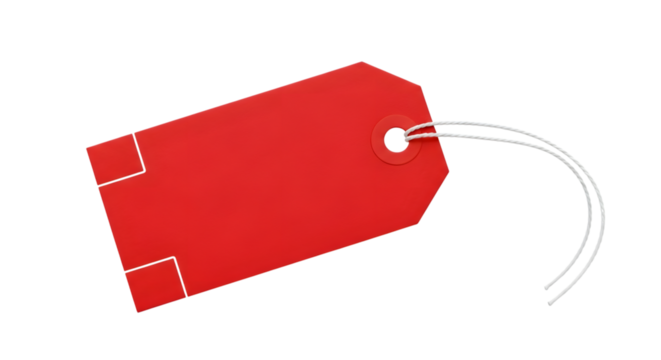 A single red blank tag with a string attached, isolated on transparent background