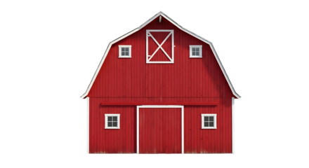 Front View of a Classic Red Wooden Barn with White Trim graphic design isolated on a transparent background