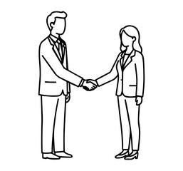 Business Woman and Man Handshake Outline PNG – Professional Partnership Silhouette Drawing