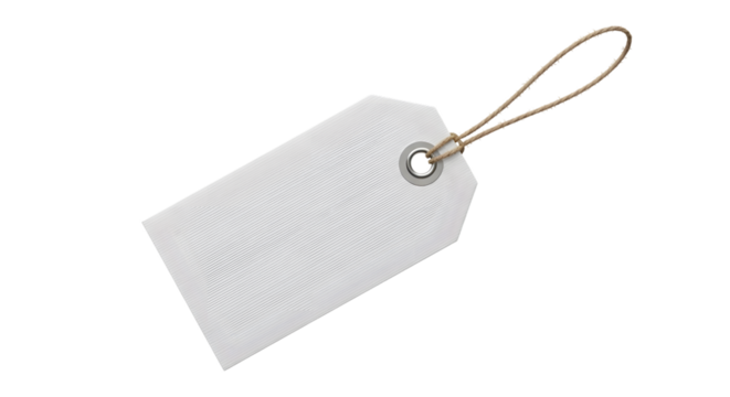A white gift tag with a decorative pattern and a string loop, isolated on a transparent background - Powered by Adobe