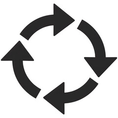 Dark gray circular four arrow loop symbol indicating repetition or cycle isolated on transparent background