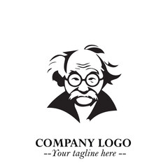 Intelligent Head of Professor Logo Symbol in Black on White Background with Modern Minimalist Design