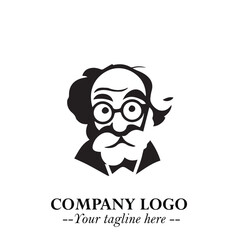 Intelligent Head of Professor Logo Symbol in Black on White Background with Modern Minimalist Design