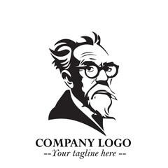 Intelligent Head of Professor Logo Symbol in Black on White Background with Modern Minimalist Design