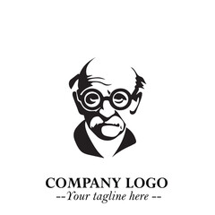 Intelligent Head of Professor Logo Symbol in Black on White Background with Modern Minimalist Design