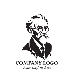 Intelligent Head of Professor Logo Symbol in Black on White Background with Modern Minimalist Design