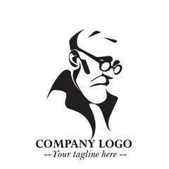 Intelligent Head of Professor Logo Symbol in Black on White Background with Modern Minimalist Design