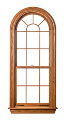 Obraz premium Traditional Wooden Double- Hung Window with Arched Top frame isolated on a transparent background