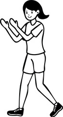 Line Art of a Woman Walking with Hands Up Ready to Catch