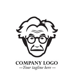 Intelligent Head of Professor Logo Symbol in Black on White Background with Modern Minimalist Design