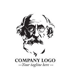 Intelligent Head of Professor Logo Symbol in Black on White Background with Modern Minimalist Design