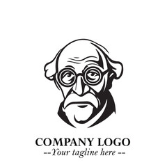 Intelligent Head of Professor Logo Symbol in Black on White Background with Modern Minimalist Design