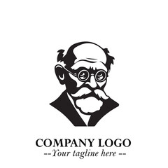 Intelligent Head of Professor Logo Symbol in Black on White Background with Modern Minimalist Design