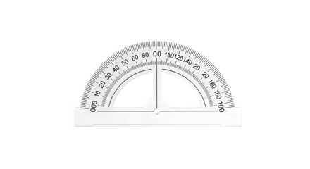 Transparent plastic protractor isolated on transparent background, a tool for measuring angles in geometry and technical drawing