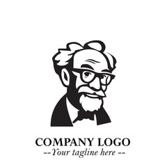 Intelligent Head of Professor Logo Symbol in Black on White Background with Modern Minimalist Design
