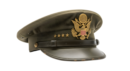 Generals hat isolated on transparent background, a symbol of high rank and authority in the military