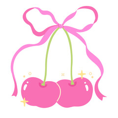 Pink Cherries with Ribbon Illustration