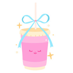 Cute Smoothie Drink with Ribbon Illustration