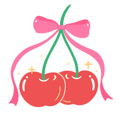 Red Cherries with Pink Ribbon Illustration