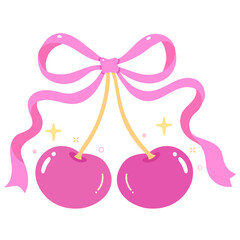 Pink Cherries with Ribbon Bow Illustration