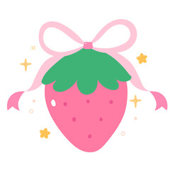 Strawberry with Pink Ribbon Illustration