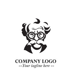 Intelligent Head of Professor Logo Symbol in Black on White Background with Modern Minimalist Design