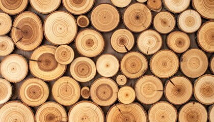 Abstract Pattern of Circular Wood Cross Sections with Natural Rings and Textures on Neutral Background