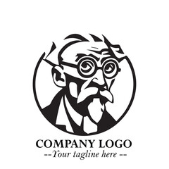 Obraz premium Intelligent Head of Professor Logo Symbol in Black on White Background with Modern Minimalist Design