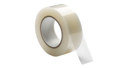 Transparent adhesive tape roll isolated on transparent background, a versatile tool for sealing, packaging, and various crafting and repair tasks
