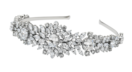 Elegant bridal tiara isolated on transparent background, a stunning headpiece adorned with sparkling crystals, perfect for adding a touch of glamour to any wedding day
