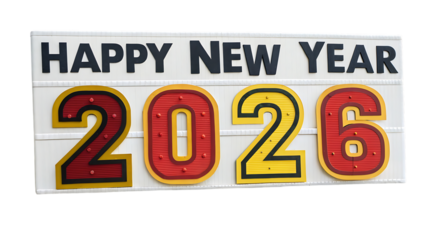 Happy new year 2026 sign isolated on transparent background for celebration