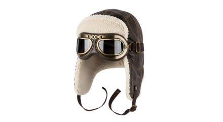 Aviator hat with goggles isolated on transparent background, a classic and stylish accessory reminiscent of early aviation and vintage flight gear