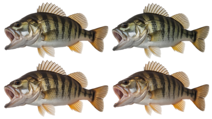 Four smallmouth bass fish isolated on transparent background