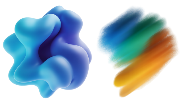 Abstract blue fluid shape and colorful brush strokes isolated on transparent background - Powered by Adobe