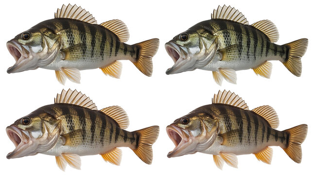 Four smallmouth bass fish isolated on transparent background