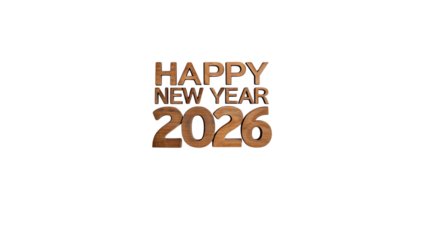 Happy new year 2026 text isolated on transparent background, a warm greeting