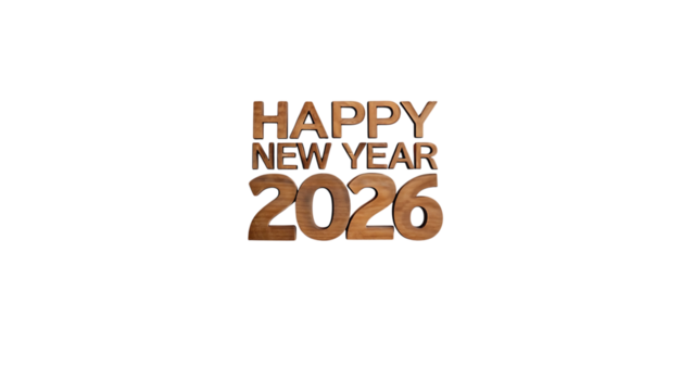 Happy new year 2026 text isolated on transparent background, a warm greeting