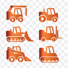  Construction Vehicles and Heavy Machinery Icon Set.
