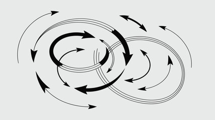 Dynamic interconnected arrows illustrate complex cycles, flow, and continuous movement in a modern abstract design