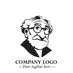 Intelligent Head of Professor Logo Symbol in Black on White Background with Modern Minimalist Design