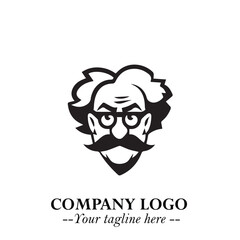Intelligent Head of Professor Logo Symbol in Black on White Background with Modern Minimalist Design