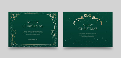 Naklejka na ściany i meble Luxe Christmas Flyer Template in Green & Gold for Luxury Holiday Invitation, Festive Xmas Poster & Greetings Card Vector Design