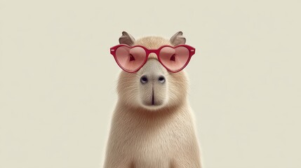 Cheerful capybara in red sunglasses brings joy and charm to a sunny day. Valentine's Day