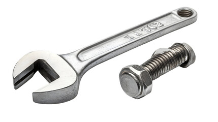 Adjustable wrench and bolt isolated on transparent background, a tool for tightening or loosening fasteners