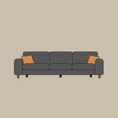Comfortable Dark Gray Sofa with Orange Pillows.