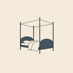 Elegant Four-Poster Bed Illustration - A Cozy Bedroom Centerpiece.