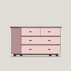 Elegant pink dresser with multiple drawers and side cabinet for storage.